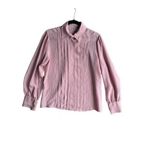 Vintage Chaus Career Office Secretary Glam Blouse Pleated Old Rose Pink Size 14